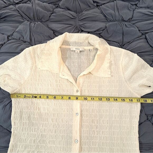 Vince Smocked Short-Sleeve Buttoned Top - Picture 5 of 6